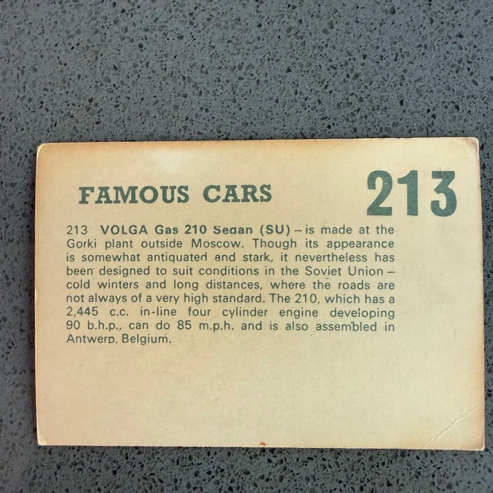 Vintage 1971 Famous Cars Trading Cards Lot -‎ Citroen, Fiat, Volga, Violence
